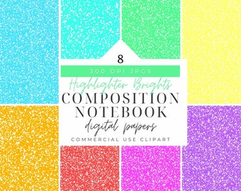 Composition Notebook Pattern Digital Paper Fluorescent Highlighter, School Book Cover Paper Clipart, Note book Planner, Instant download