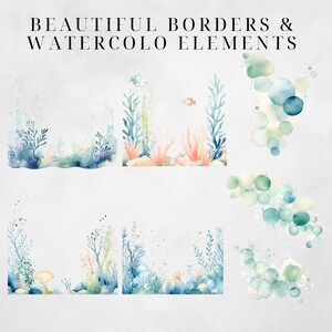 May include: Watercolor illustrations of underwater scenes with coral, seaweed, and fish. The illustrations are perfect for adding a touch of whimsy to your designs.