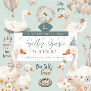 Aquarelle une silly goose cliparts Silly goose thème oiseaux originaux chambre de filles oie art oie imprimable PNG Cottagecore ferme pépinière