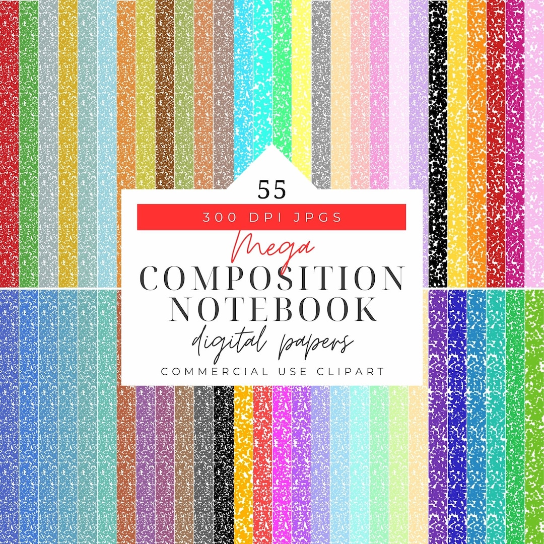 Mega Composition Notebook Pattern Digital Paper, 55 Digital Papers Back ...