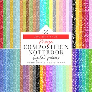 Mega Composition Notebook Pattern Digital Paper, 55 digital papers Back to School Book Cover Paper Clipart Note book Planner, Commercial use