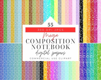 Mega Composition Notebook Pattern Digital Paper, 55 digital papers Back to School Book Cover Paper Clipart Note book Planner, Commercial use