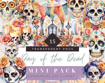 Day of the Dead Sugar Skull Clipart la Catrina png Calavara mexican folk designs Colorful Halloween Sugar Skull PNG Invitation Sublimation