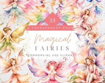 Watercolor Mystical Fairy Clipart Fairy Garden png fairytale clipart butterfly fairy wings party decor invitation sublimation junk journal