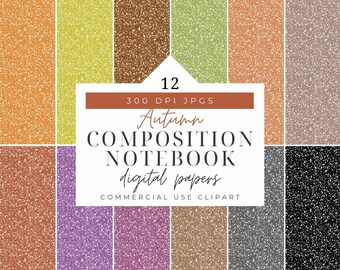 Autumn Composition Notebook Pattern Digital Paper, Back to School Book Cover Paper Clipart, Note book Planner, Commercial use