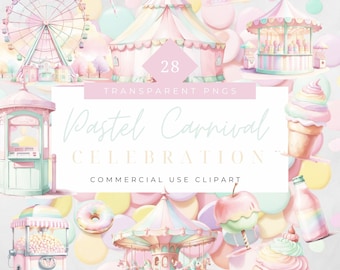 Pastel Candy Carousel Clipart Candy Floss Sweets Clipart Candyland Clipart Png Digital Download Watercolor Carnival Paper Crafting Ice Cream