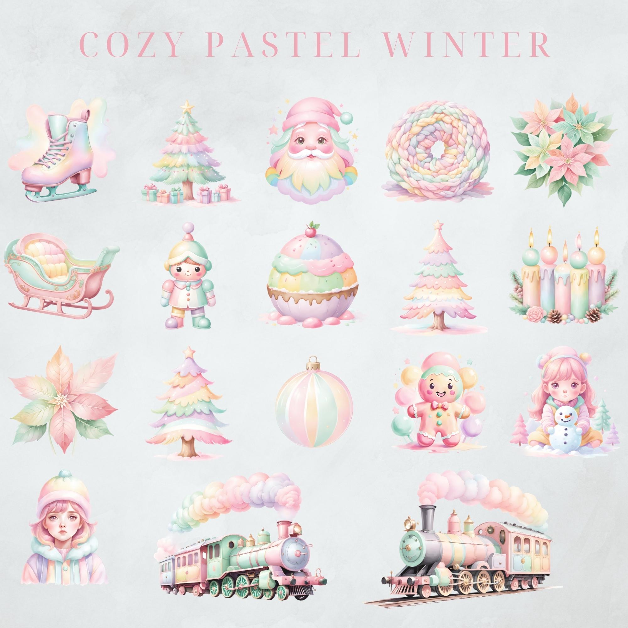 Watercolor Pastel Cozy Winter Clipart Christmas Mega Bundle Candyland