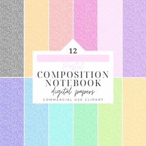 Pastel Composition Notebook Pattern Digital Paper, School Book Cover Paper Clipart, Note book Planner, Instant download, Commercial use