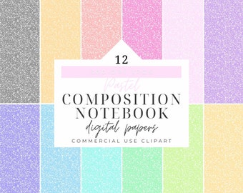 Pastel Composition Notebook Pattern Digital Paper, School Book Cover Paper Clipart, Note book Planner, Instant download, Commercial use