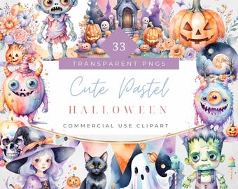 Cute Pastel Halloween Clipart Watercolor Pastel Goth Clipart jack-o-lantern png cute halloween witchy graphics invitation sublimation print