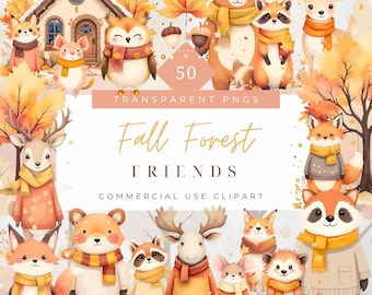 Cute Woodland Clipart Fall Forest Friends Bear Fox Deer Cut Autumn png woodland animal nursery decor fall forest graphics for sublimation