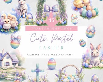 Lindo clipart de Pascua, paquete de conejito de Pascua cottagecore, búsqueda de huevos, pastel de Pascua, PNG, Santa Cruz, clipart, primavera, floral, pollitos, conejito, uso comercial