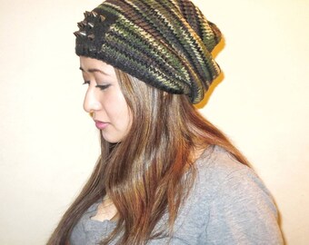 Studded Slouch Camo Beanie (Unisex) - Ready to Ship!
