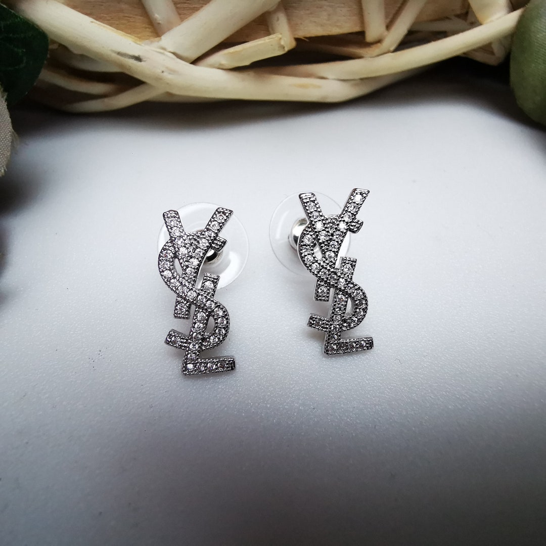 Luxury Earrings Silver & Rhinestone Stud Earrings - Etsy