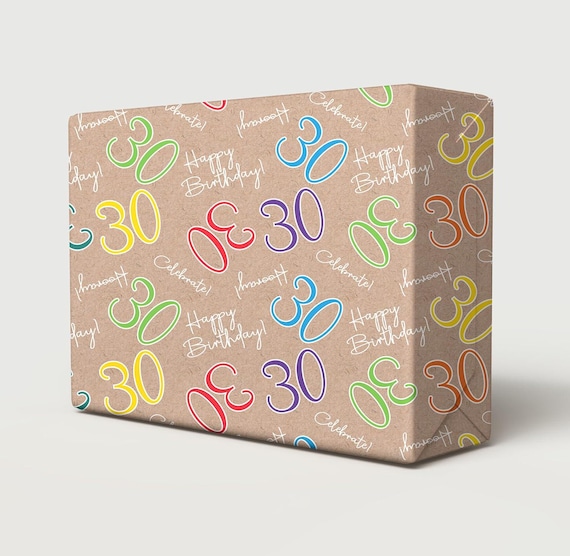 30th Birthday Wrapping Paper Hooray Multi Colour Celebrate Age 30 Unisex Male Female Gift wrap BROWN (2 Sheets)