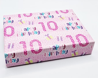 10th Birthday Girl Pink Wrapping Paper Presents and Hearts Age 10 Girl Birthday Cute Giftwrap Ten Year Old Girl (2 SHEETS) PA