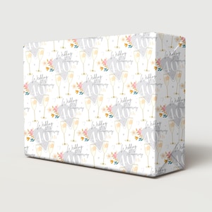 40th Ruby Wedding Anniversary Wrapping Paper White Gold Silver Flowers & Champagne Glasses Design  Anniversary Gift Giftwrap (2 SHEETS)
