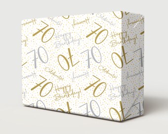 70th Birthday Pink Wrapping Paper Hooray Celebrate Age 70 Pink Ladies Female Giftwrap (2 SHEETS) - UK - View #2