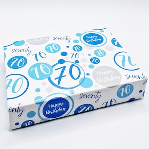 70th Birthday Wrapping Paper Age 70 Birthday Blue and Silver Male Giftwrap (2 SHEETS) PA