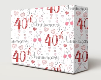 40th Ruby Wedding Anniversary White Ruby Champagne Flutes Design Wrapping Paper Unisex Male Female Wedding Gift Giftwrap (2 SHEETS)