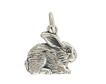 Sterling silver bunny rabbit charm. Easter, hare, diy jewelry, add to your bracelet or necklace.