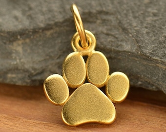 Paw Print Charm - small dog or cat paw charm - 24k gold vermeil over sterling silver