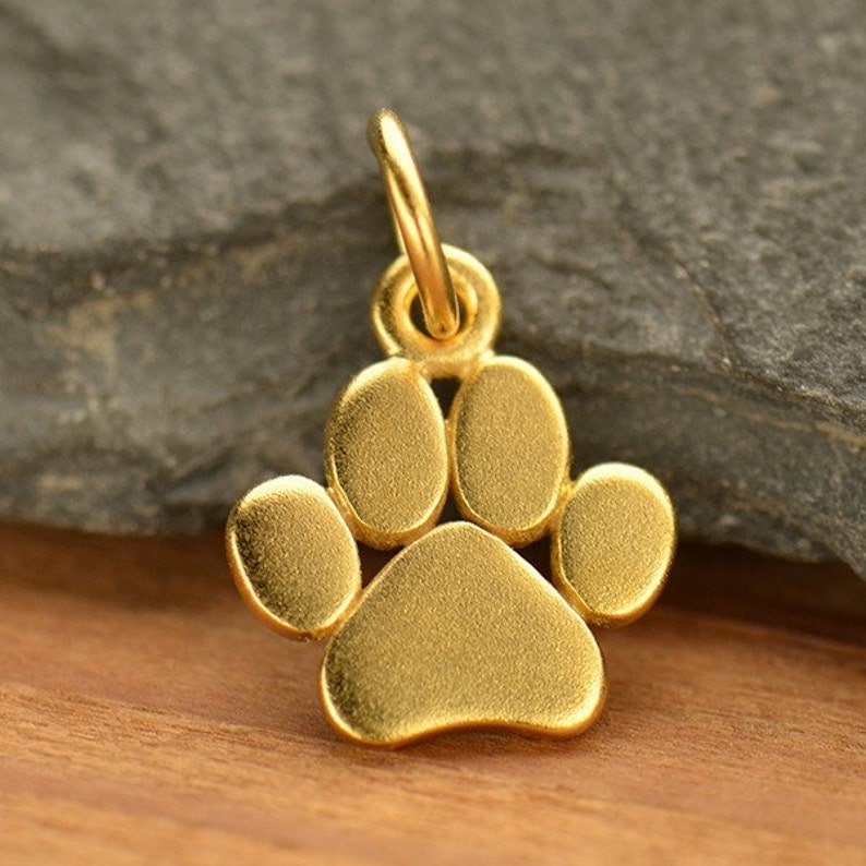 Paw Print Charm small dog or cat paw charm 24k gold vermeil over sterling silver image 1