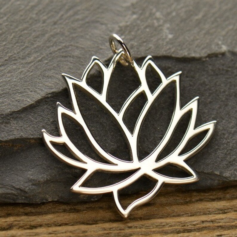 Large sterling silver lotus pendant flower charm focal Etsy