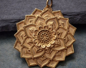 Lotus Mandala Pendant, bronze necklace pendant, statement jewelry