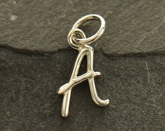 alphabet charm - Sterling Silver letter initial charms - fancy hand written - diy make your own necklace - spell name word