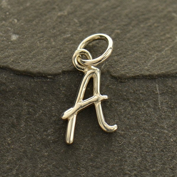 alphabet charm - Sterling Silver letter initial charms - fancy hand written - diy make your own necklace - spell name word