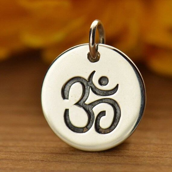 Ohm Charm sterling silver disc charm or pendant. Yoga or Etsy