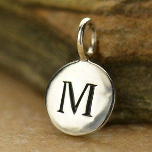 alphabet charm Sterling Silver letter round initial charms stamped letter charm diy personalize silver initial charm, uppercase, capital image 3