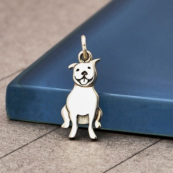 Sterling Silver Pitbull Charm, add to your bracelet or necklace, diy jewelry