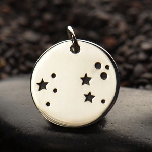 Zodiac Charms, sterling silver disc charm or pendant. Constellation Birthday Gift, Star sign, DIY jewelry image 1
