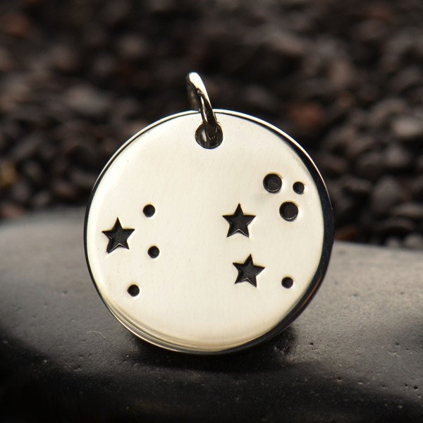 Zodiac Charms, sterling silver disc charm or pendant. Constellation B…