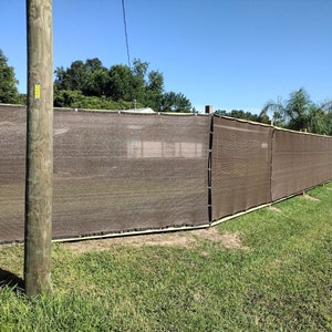 Può includere: Una recinzione di privacy in rete marrone è installata in un giardino. La recinzione è realizzata in materiale intrecciato ed è fissata a pali di legno. La recinzione è alta circa 1,8 metri e si estende per tutta la lunghezza del giardino.