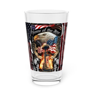 Pint Glass, 16oz patriotic veteran pint beer glass with flag & eagles gift ideas for military members and family outings or tailgating