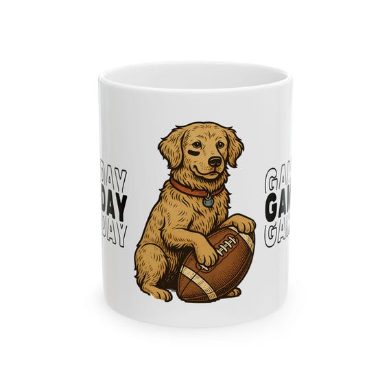 Golden Retriever with Football Mug | Game Day Coffee Cup