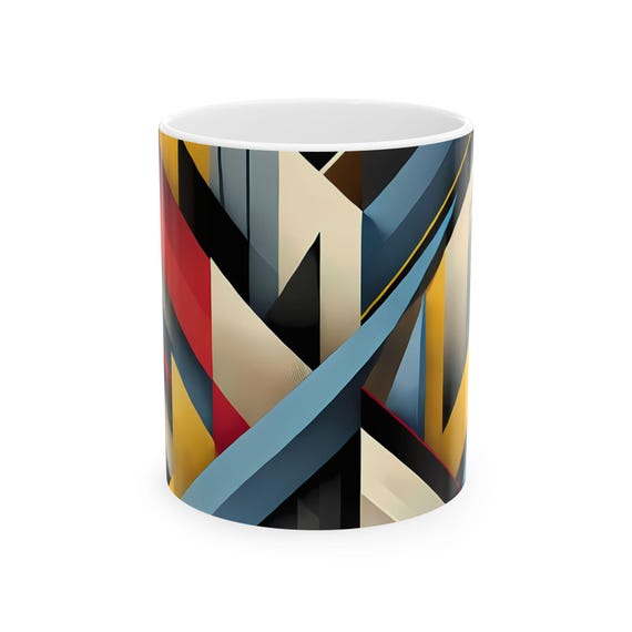 Geometric Abstract Pattern Mug | Modern Color Block Ceramic Mug