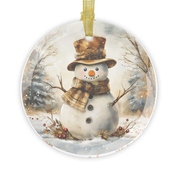 Glass Ornaments, Christmas Tree Decoration, Vintage Snowman Winter Scene, Holiday Ornaments, Festive Decor, Xmas Baubles, Winter Wonderland
