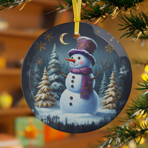 Snowman Glass Ornaments, Winter Decor, Holiday Gift, Christmas Tree Decorations, Personalized Ornaments, Festive Home Accents