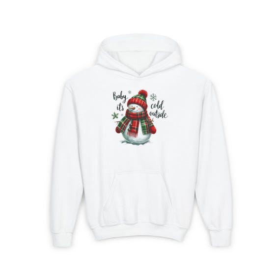 Christmas Snowman Youth Hoodie, Holiday Winter Wear, Kids Pullover, Festive Season Jumper, Cute Frosty Sweatshirt, Cold Weather Apparel