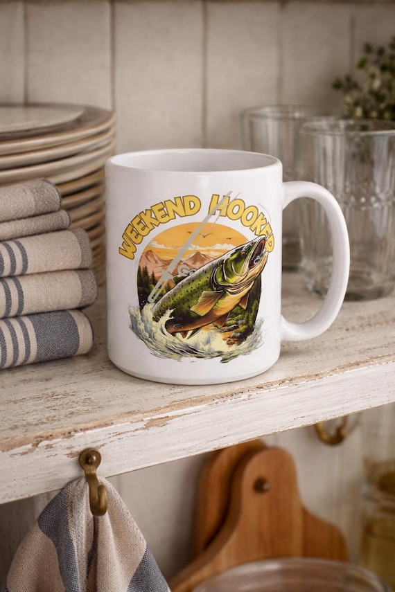 Weekend Hooked Fish Trout Coffee Mug | Fishing Lover Ceramic Mug (11oz, 15oz)