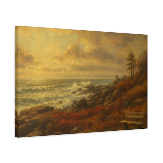 Canvas Art, Seaside Sunset Landscape View from Kennebunkport Maine, Stretched Matte Wall Decor, Ocean Ave Picture Print, Coastal Home