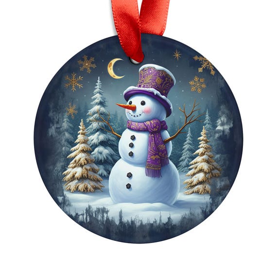 Christmas Snowman Acrylic Ornament with Ribbon, Holiday Decoration, Christmas Tree Decor, Seasonal Gift, Winter Decor