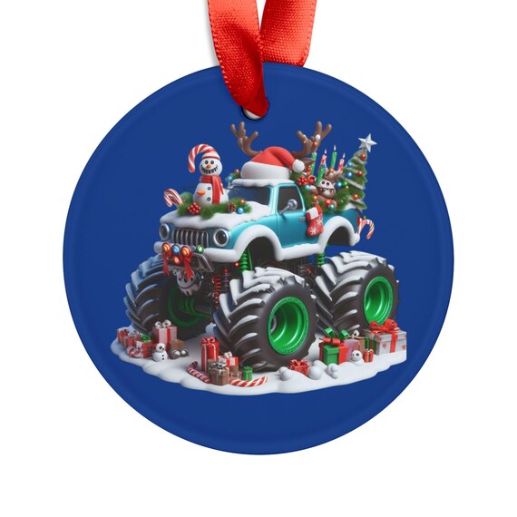 Ornament, Christmas Monster Truck Acrylic Ornament | Holiday Truck with Gifts, Festive Decoration, Christmas Tree Ornament, Holiday Decor,