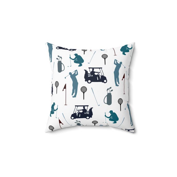 Golf Pattern Spun Polyester Square Pillow | Golfers, Golf Cart, Clubs