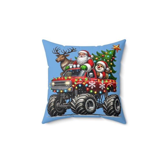 Holiday Christmas Truck Decor Pillow, Holiday Throw Pillow, Santa Christmas Pillow, Reindeer Square Pillow, Winter Home Accent