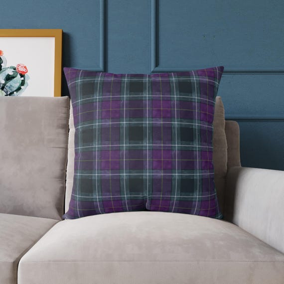 Purple Teal Plaid Square Pillow | Tartan Pattern Throw Pillow